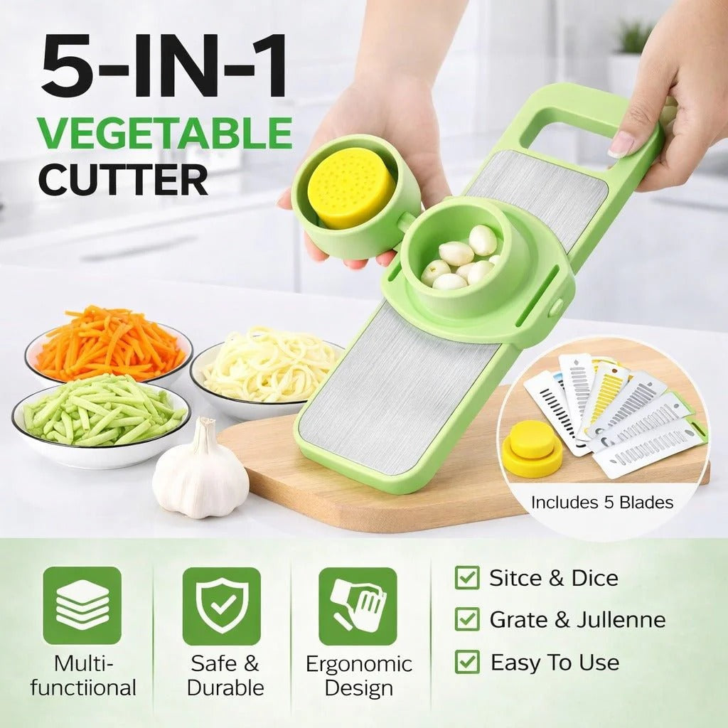 Multifunction 5-in-1 Vegetable Slicer Cutter | Manual Kitchen Chopper, Grater & Julienne Slicer