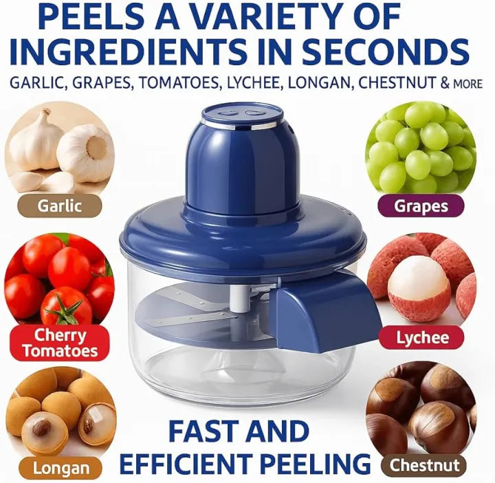 Electric Garlic and Fruit Peeler – 50W Automatic Small Fruit Skin Remover for Grapes, Cherry Tomatoes, Plums, Peaches with Stainless Steel Blade
