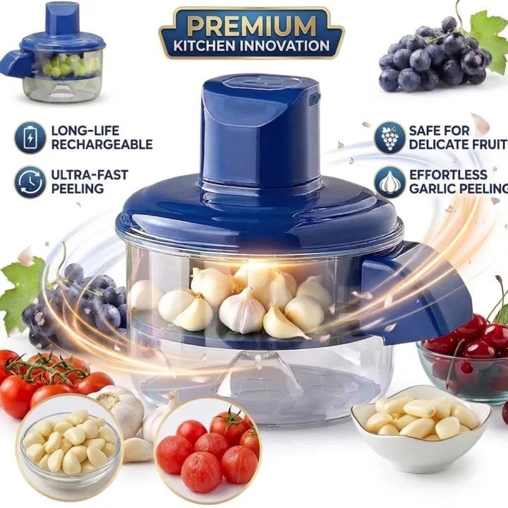 Electric Garlic and Fruit Peeler – 50W Automatic Small Fruit Skin Remover for Grapes, Cherry Tomatoes, Plums, Peaches with Stainless Steel Blade