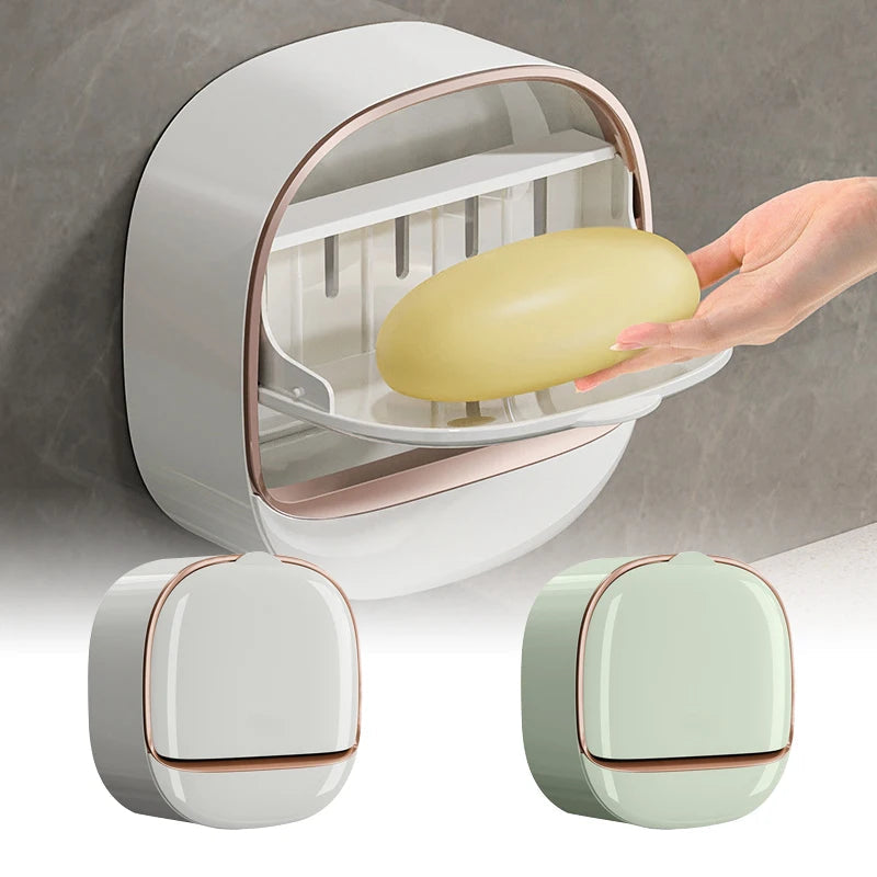 Wall Mount Soap Box No Drill Bathroom Drainage Container with Tray for Kitchen Sink Easy Clean Soap Holder Storage Organizer